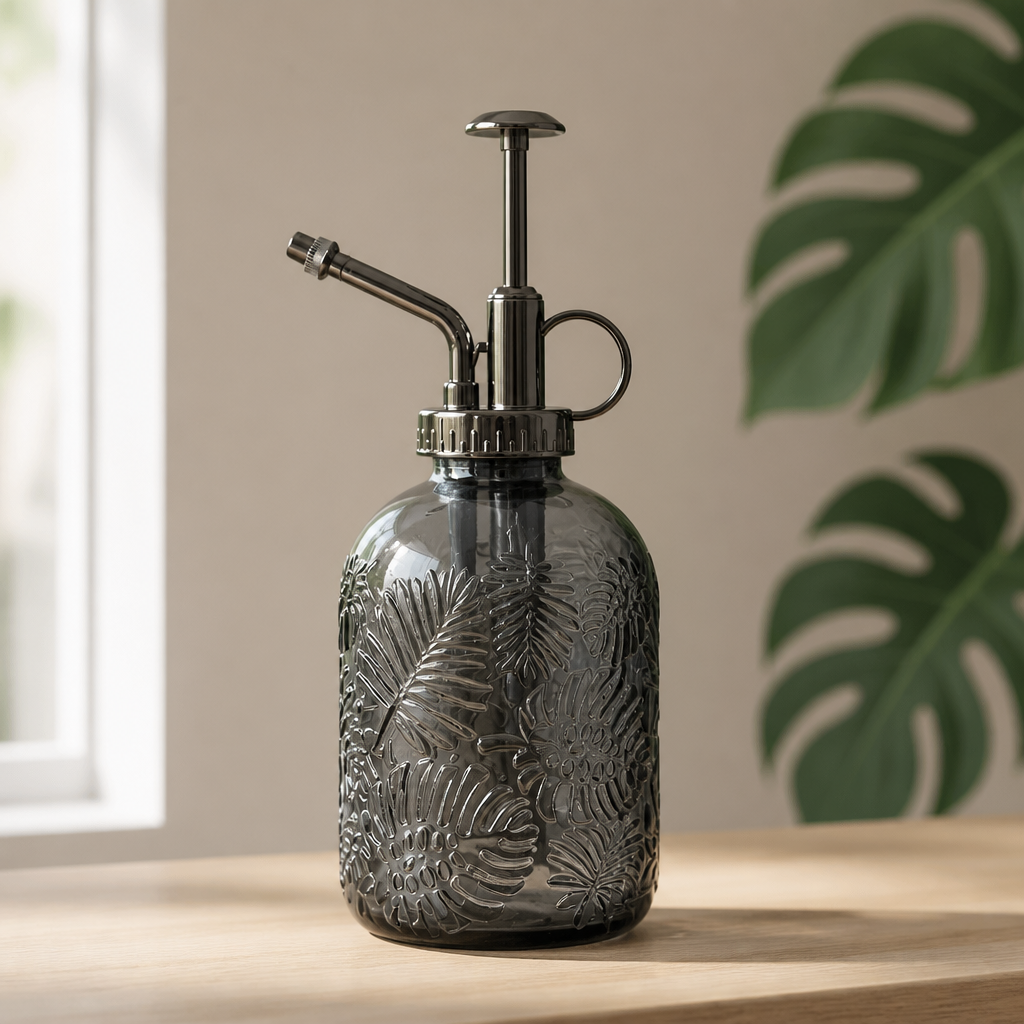Glass Plant Mister with Monstera Leaf Design