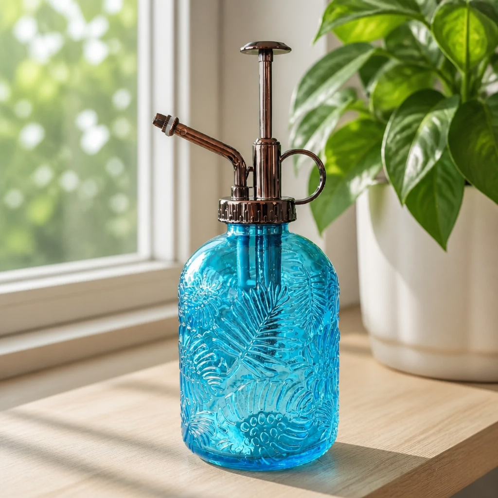 Glass Plant Mister with Monstera Leaf Design